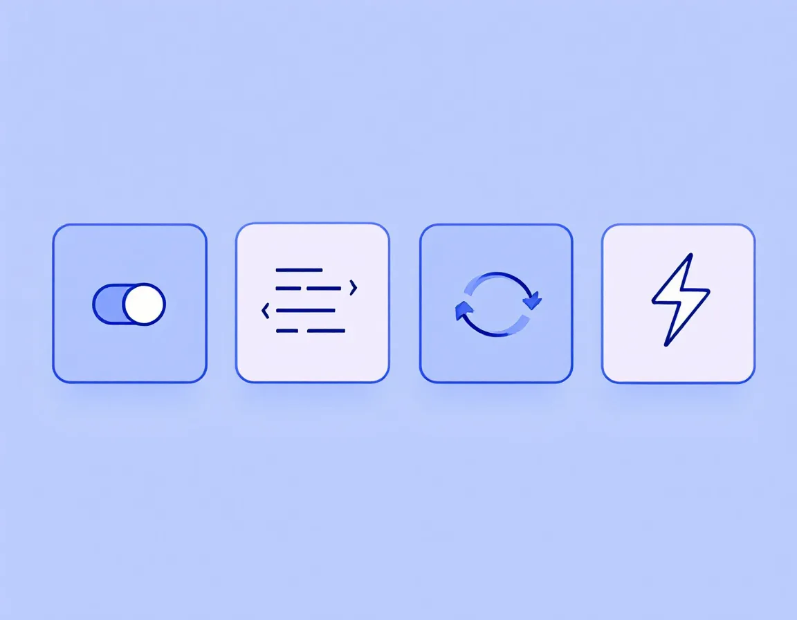 Abstract icons representing Dynamics 365 extension tools — business rules, JavaScript, Power Automate, and plugins