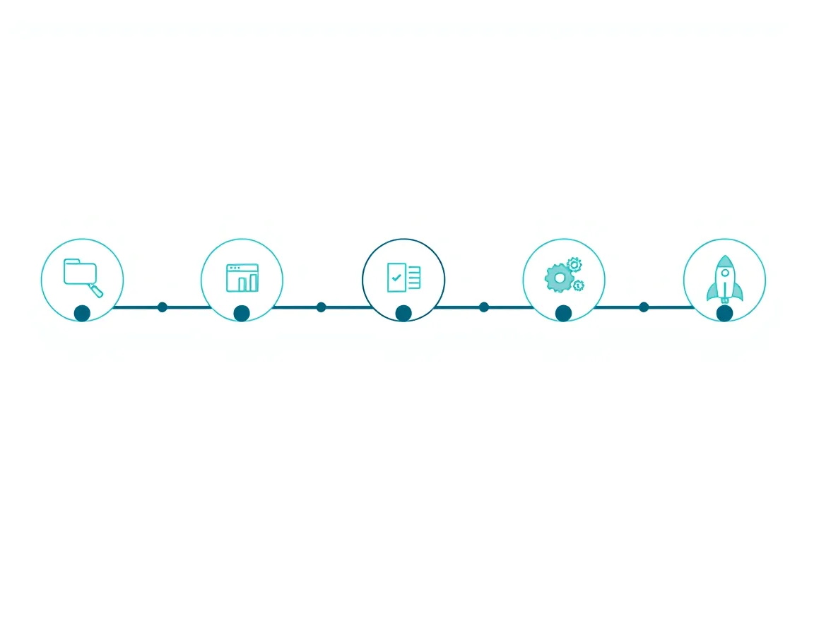 Timeline diagram of the six phases of a Dynamics 365 CRM implementation from discovery to go-live