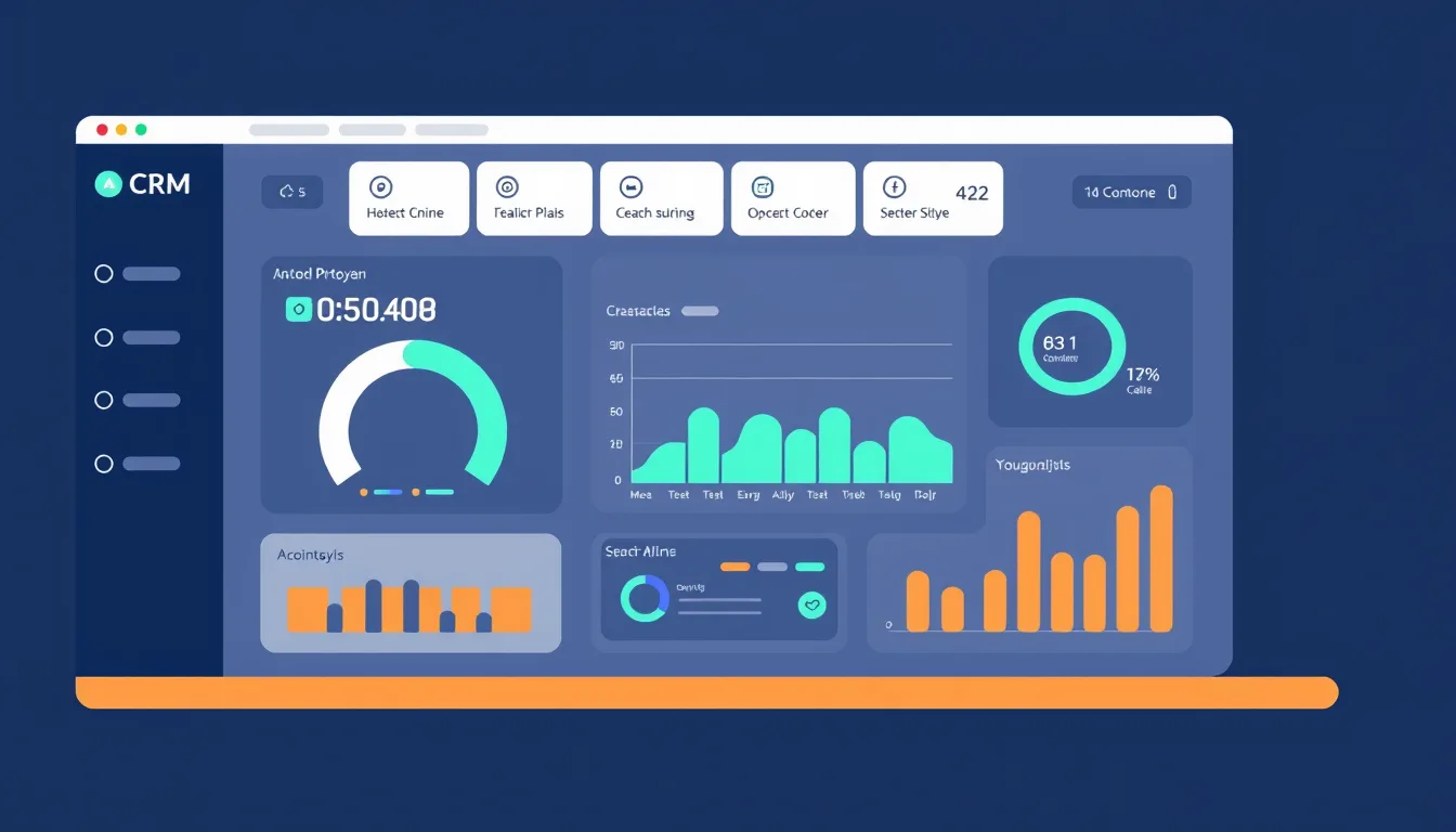 Illustration of a CRM dashboard with Dynamics 365 implementation checkpoints highlighted