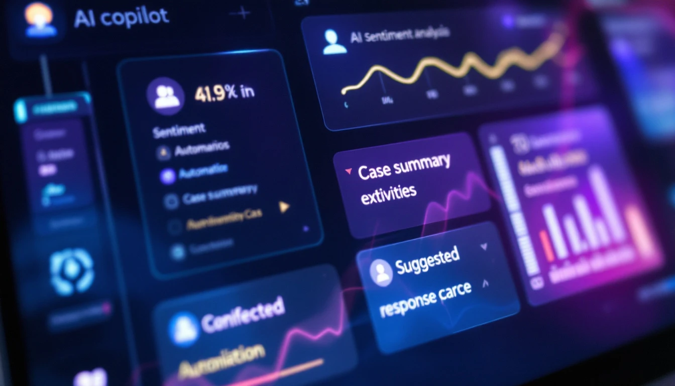 AI Copilot interface showing sentiment analysis and case summarization in Dynamics 365 Customer Service