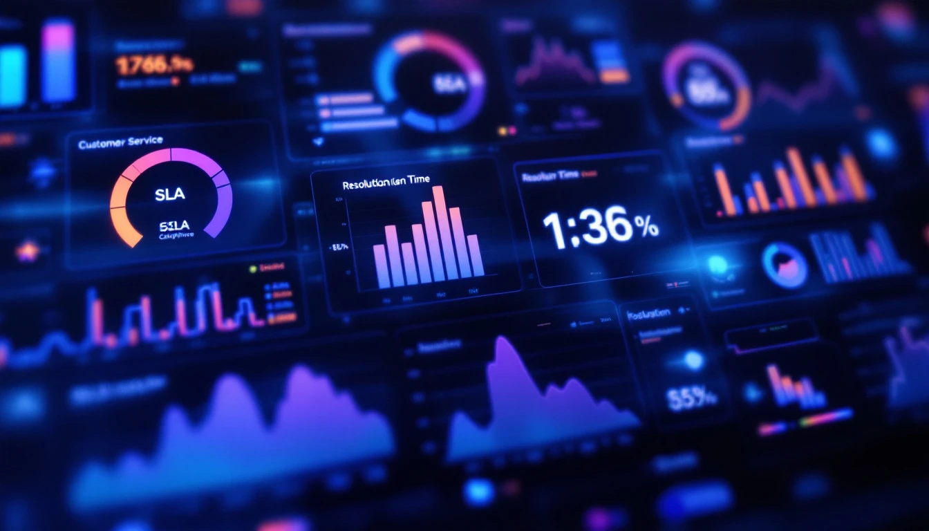 Real-time customer service analytics dashboard showing SLA and resolution metrics