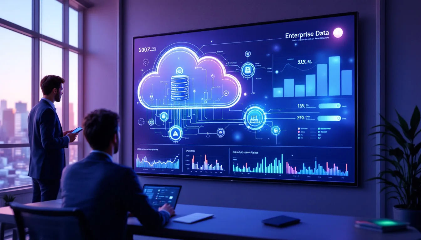 Microsoft Dataverse unified business data platform dashboard in a modern enterprise office