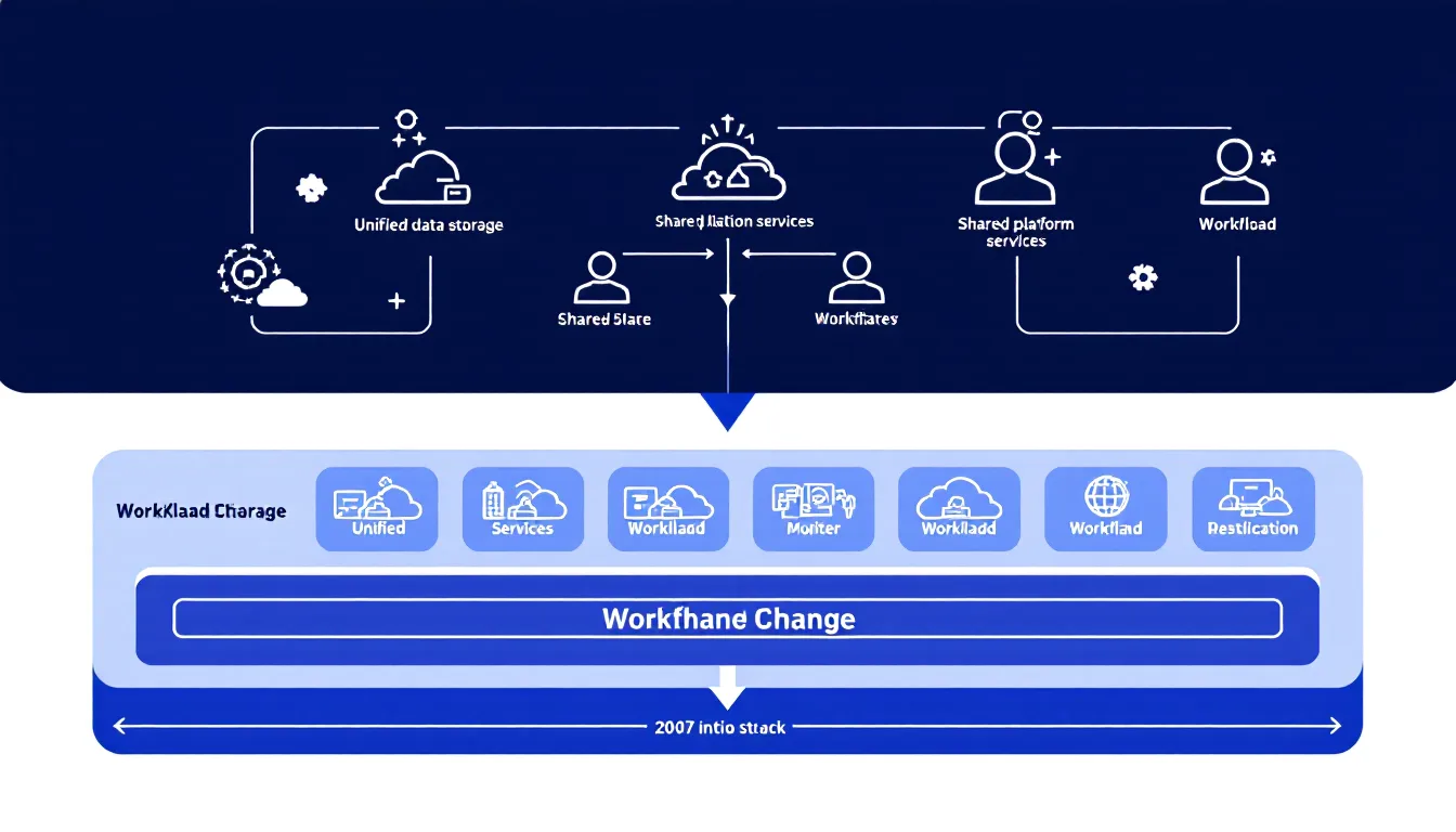Three-layer diagram of Microsoft Fabric architecture showing OneLake, platform layer, and workload layer