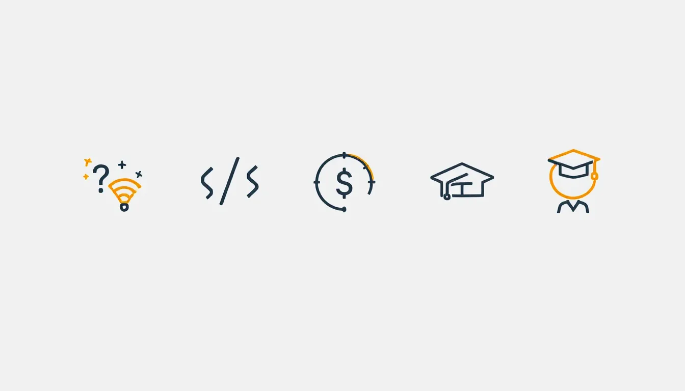 Icon grid representing Microsoft Fabric's current limitations: networking, SQL support, cost visibility, capacity sizing, and learning curve
