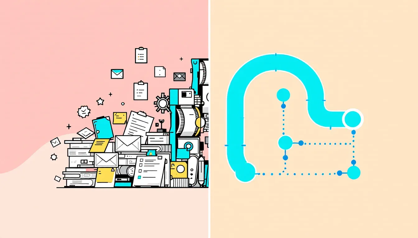 Before and after comparison graphic showing manual process clutter versus a streamlined automated Power Automate flow