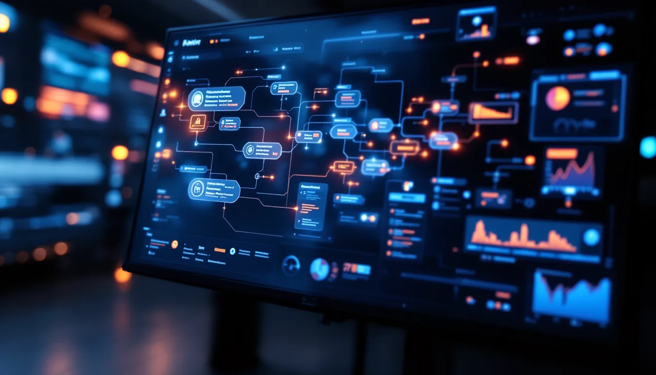 Microsoft Power Automate workflow automation dashboard showing connected business process nodes