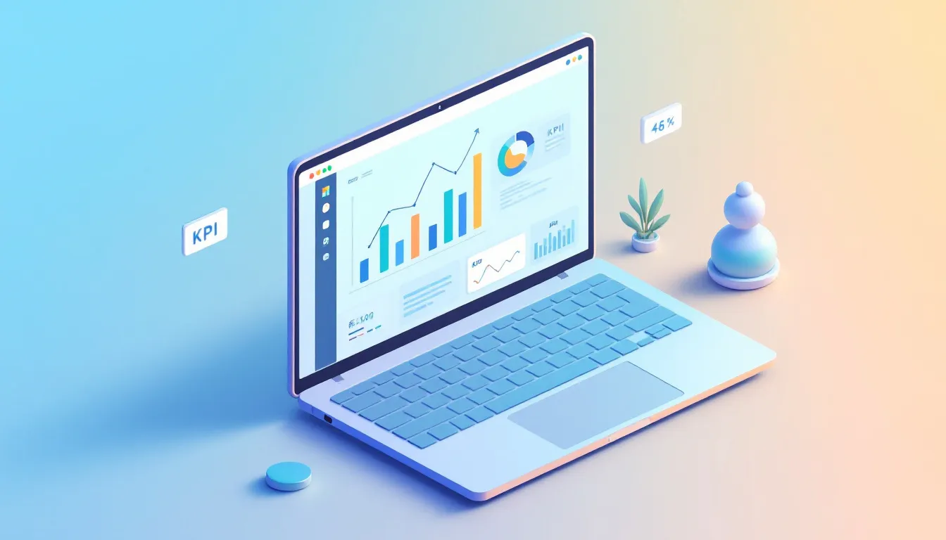 Illustration of a Power BI-style dashboard displaying real-time business KPIs and charts