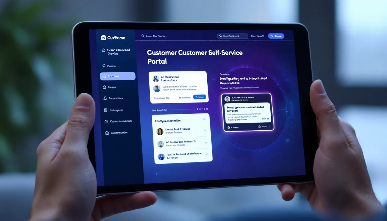 AI-powered self-service portal interface with chatbot widget