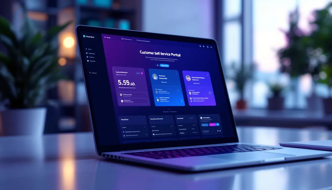 Microsoft Power Pages business portal dashboard on a laptop screen