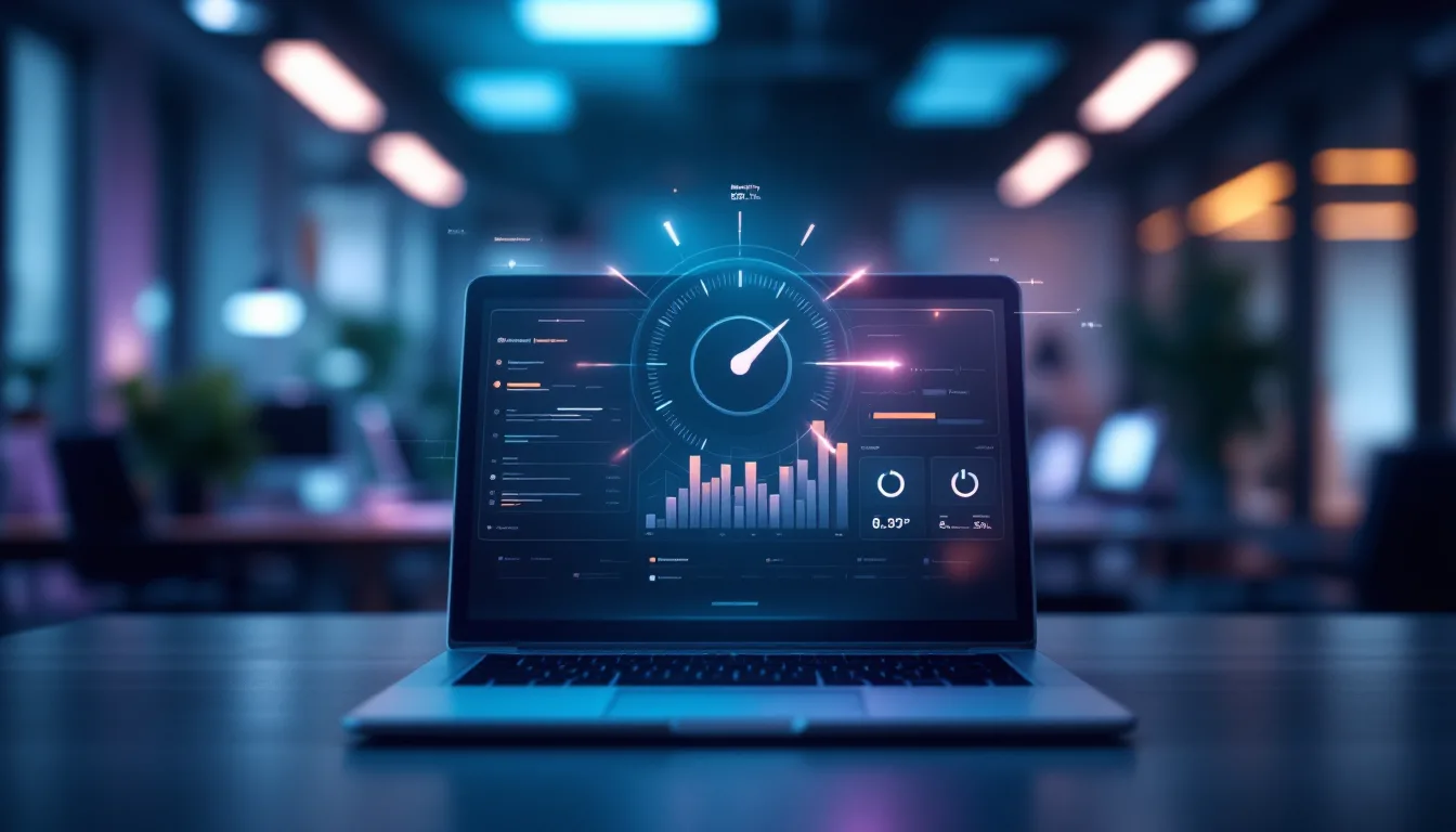 A glowing gauge or maturity assessment dial dashboard