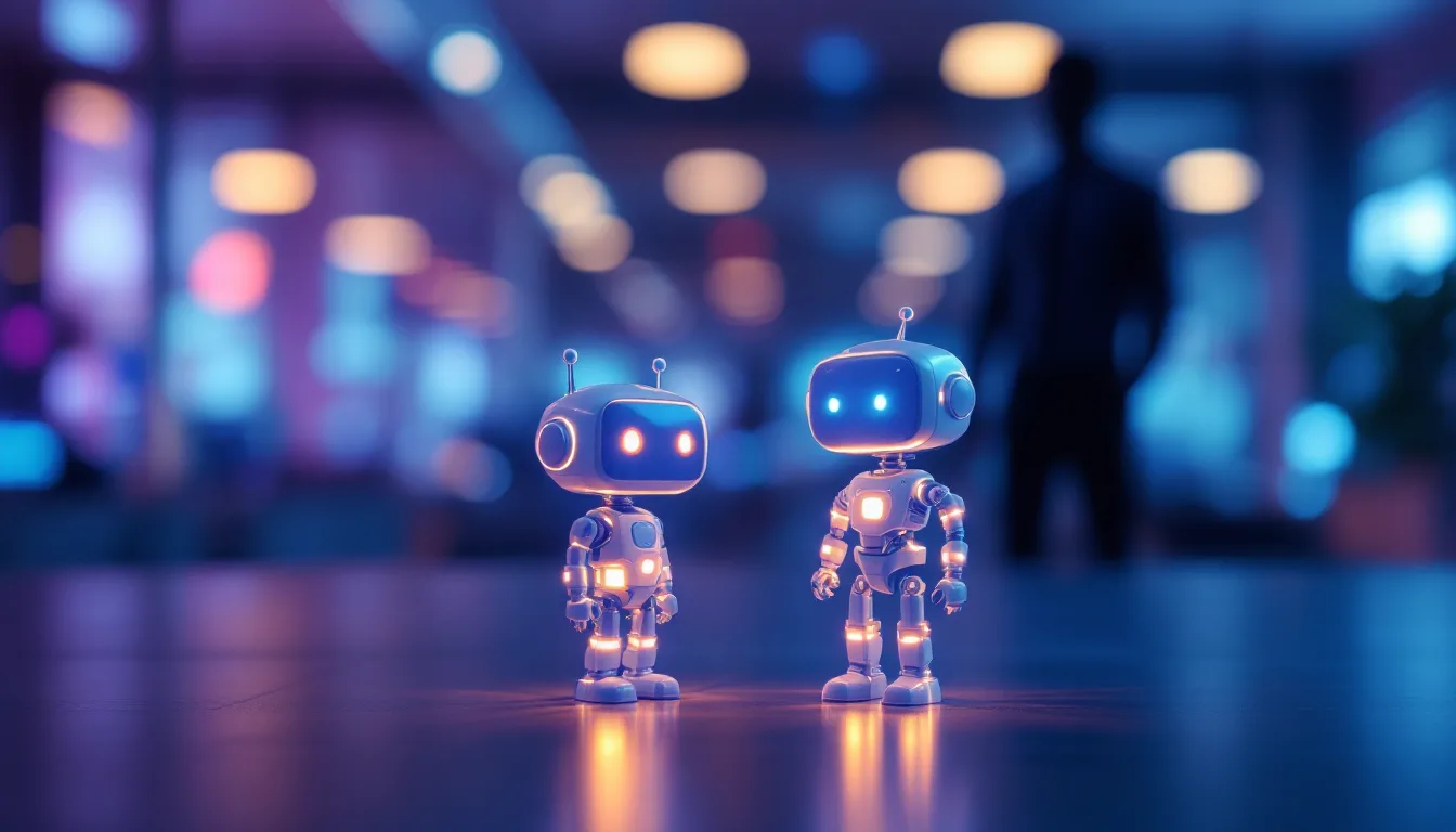 Two bot icons, one beside a human silhouette and one standing alone