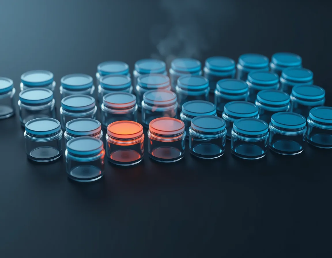 Rows of sealed glass jars with a few glowing orange ones standing out, representing files exposed by oversharing