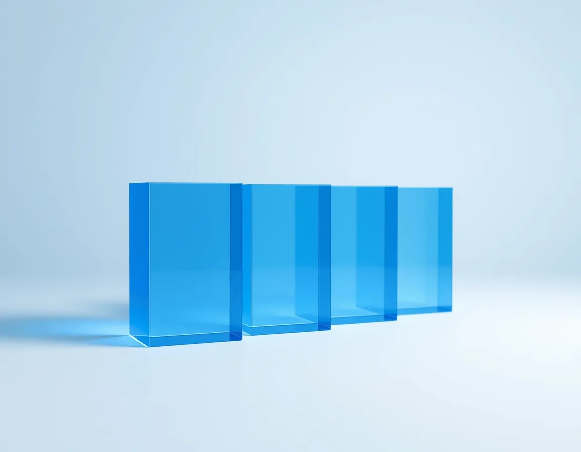 A row of translucent blue glass blocks, representing the range of Azure API Management pricing tiers to choose between