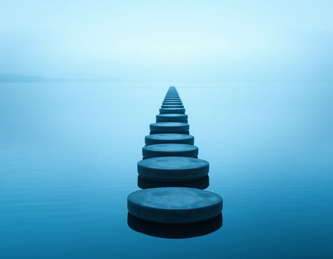 A line of stepping stones across calm water, representing the step-by-step questions for scoping an enterprise Azure integration project