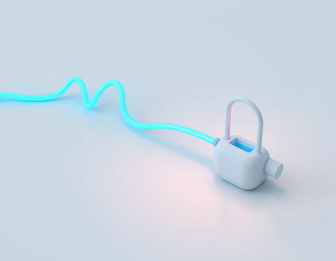 A glowing cable that wavers back and forth before ending at a lever switch, representing retries that hand off to a circuit breaker
