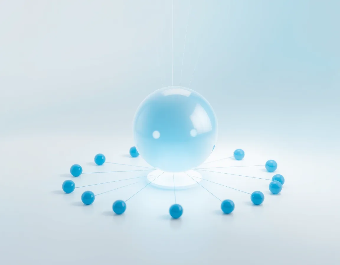 A glowing central core reaching out to a ring of workflow nodes, representing AI agents calling Logic Apps workflows exposed as MCP tools