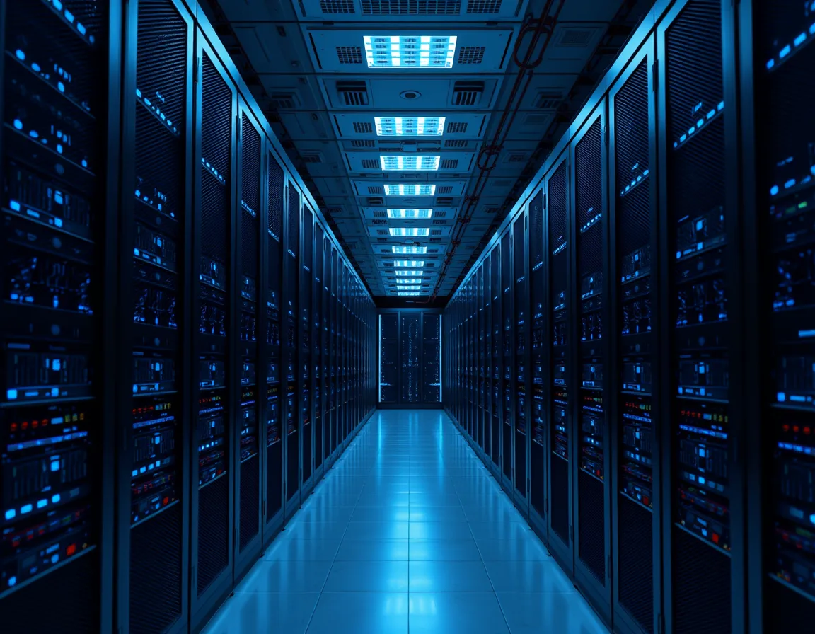Rows of cloud servers representing Business Central database storage and environment capacity