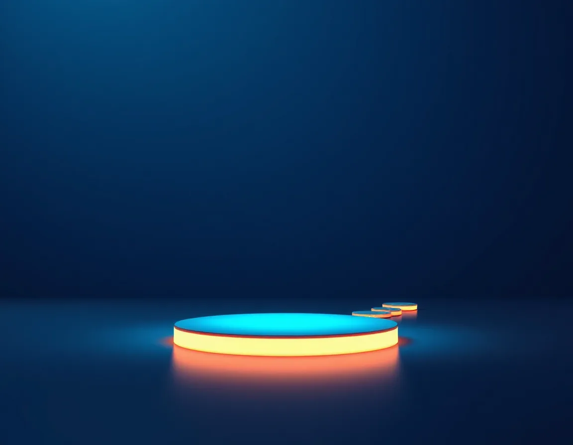 A glowing round platform with a short trail of small stepping stones leading away, representing the decision point