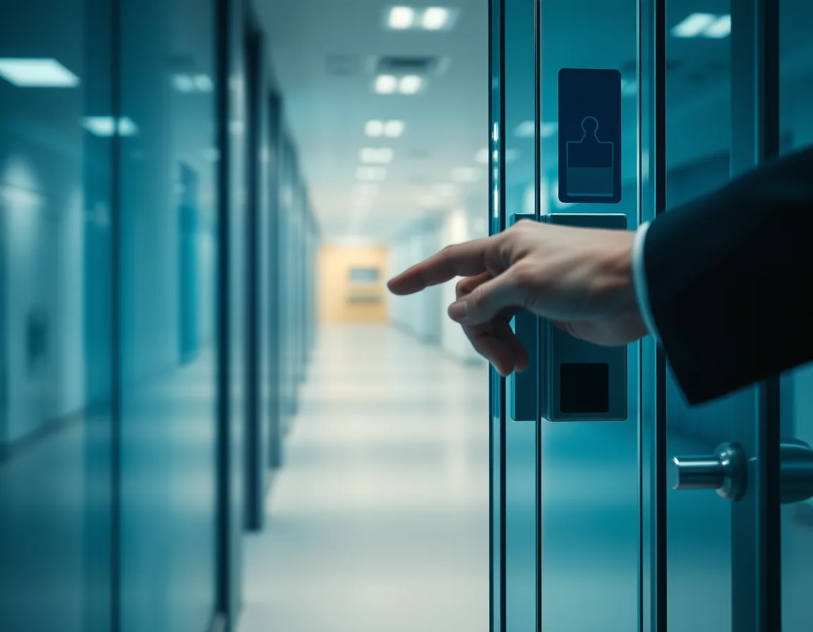 Badge reader on an office door representing how Copilot only accesses data a user is permitted to see