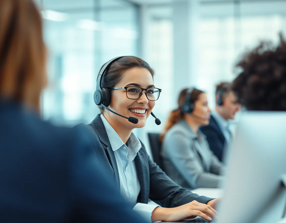 Customer service representative with a headset handling a case faster with Copilot in Dynamics 365