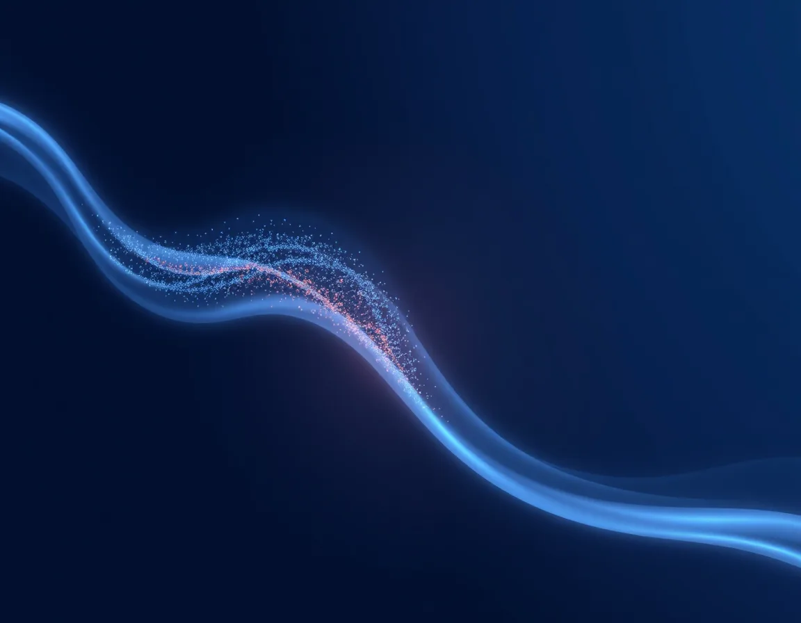 A flowing ribbon of blue light carrying a trail of glowing particles, representing Copilot sharing capacity with refreshes