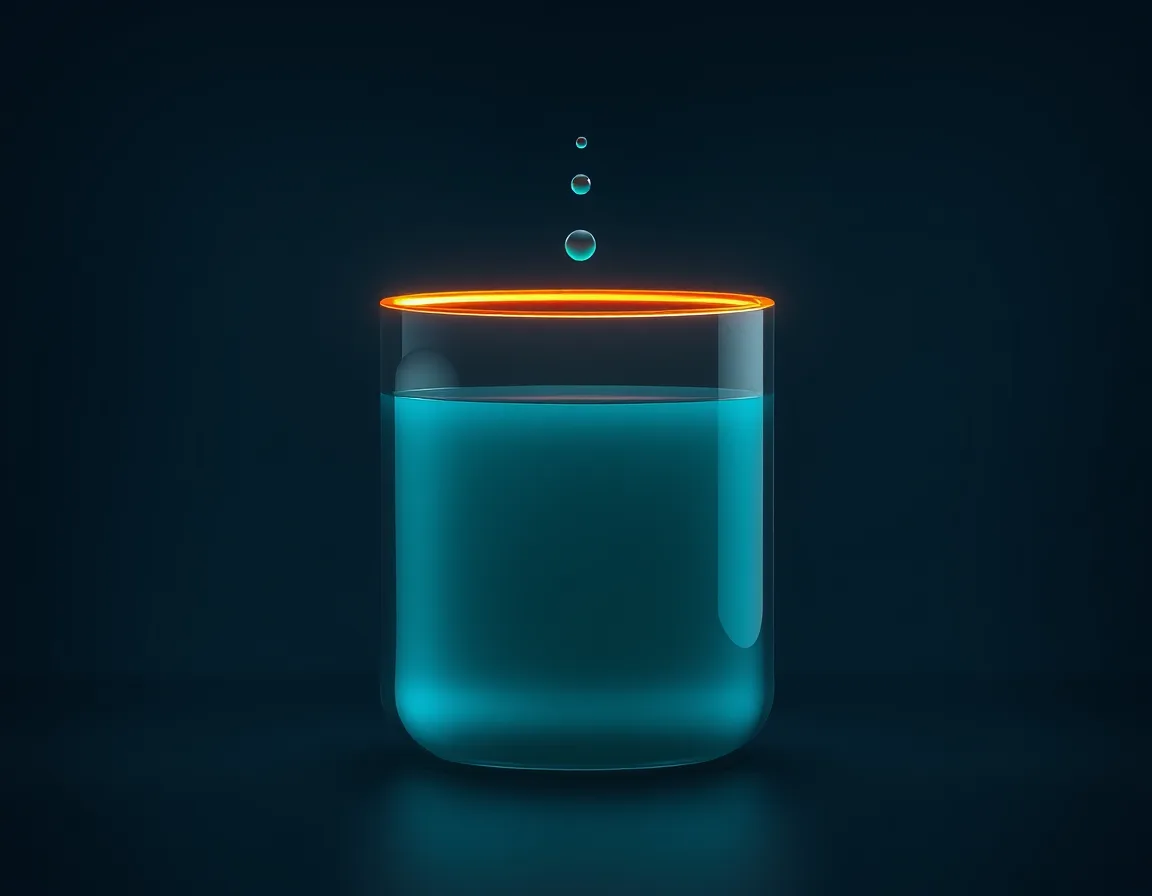 A translucent container of glowing liquid with an orange rim marking its limit, representing prepaid Copilot Credit capacity
