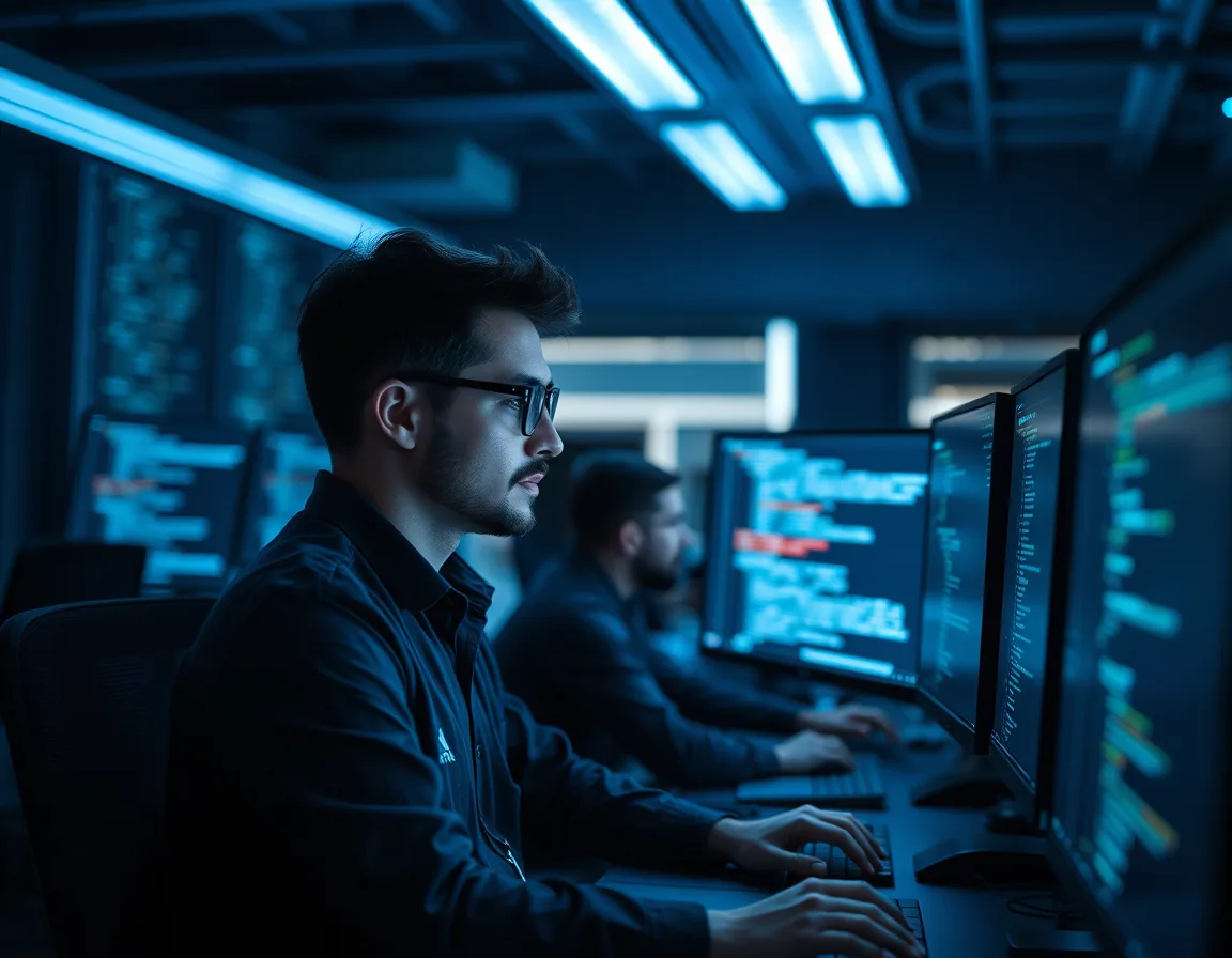 Software engineers writing code for a custom AI agent with advanced retrieval