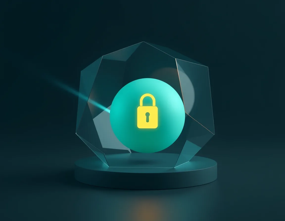 Glowing sphere marked with a padlock inside a transparent protective shell, representing Dataverse security roles that limit what agents can see