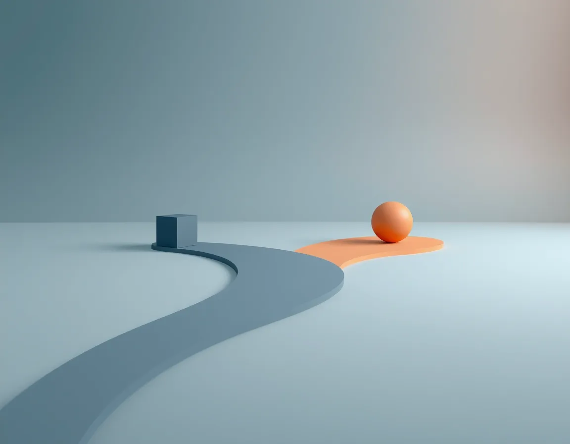 A curving path leading toward two different markers on a minimal landscape, representing a choice between marketing platforms