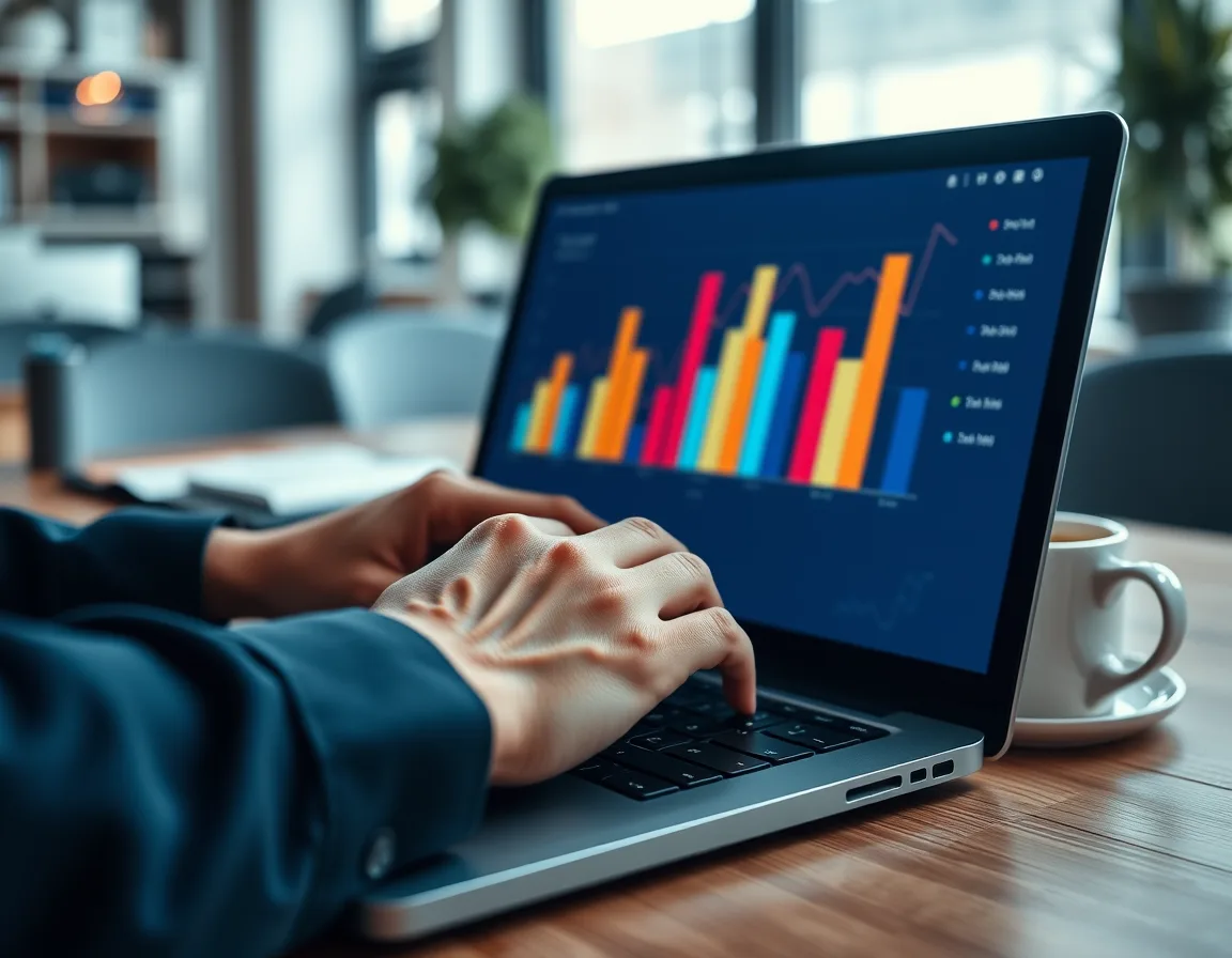 Hands on a laptop reviewing license cost charts for a Dynamics 365 subscription