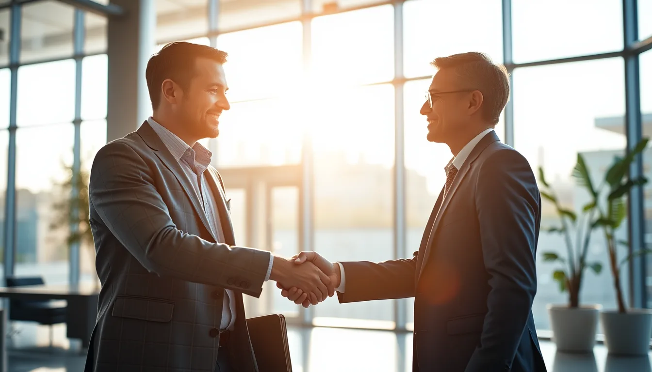 Dynamics 365 consultant greeting a Dallas-Fort Worth client in a sunlit office