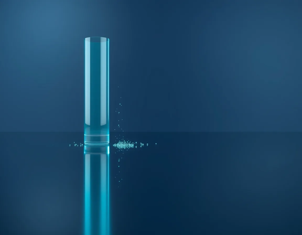 A glowing glass cylinder reflected perfectly in a calm reflective surface, representing database mirroring