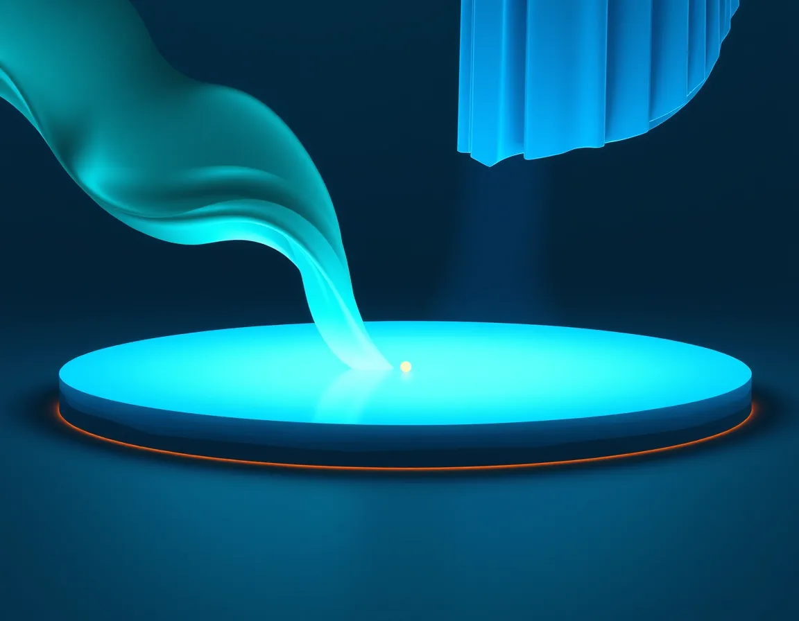 Abstract illustration of two light streams flowing down onto the same glowing platform, representing two engines sharing one storage layer