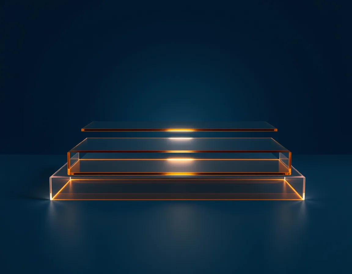 Three stacked translucent layers lit from within, representing the bronze, silver, and gold medallion layers