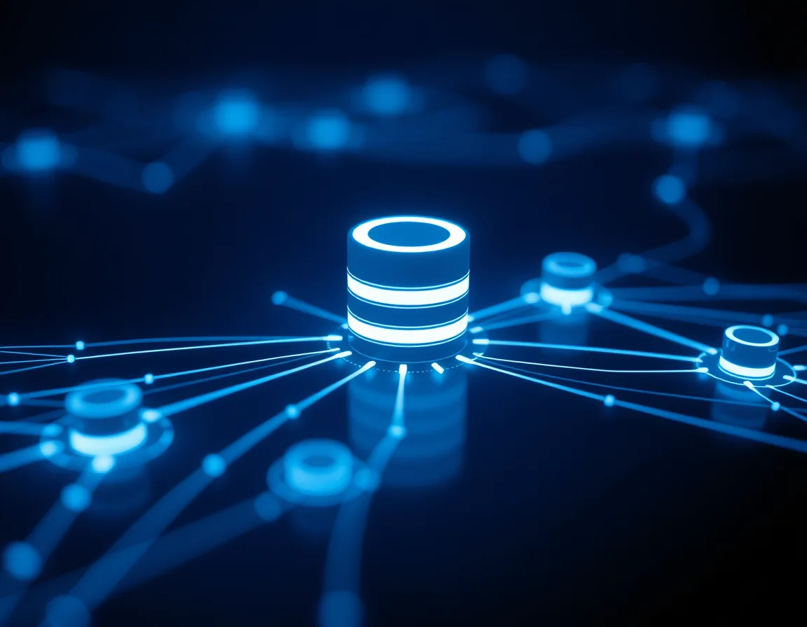 Glowing lines connecting a central database to nodes, representing an agent connected to Dataverse through MCP