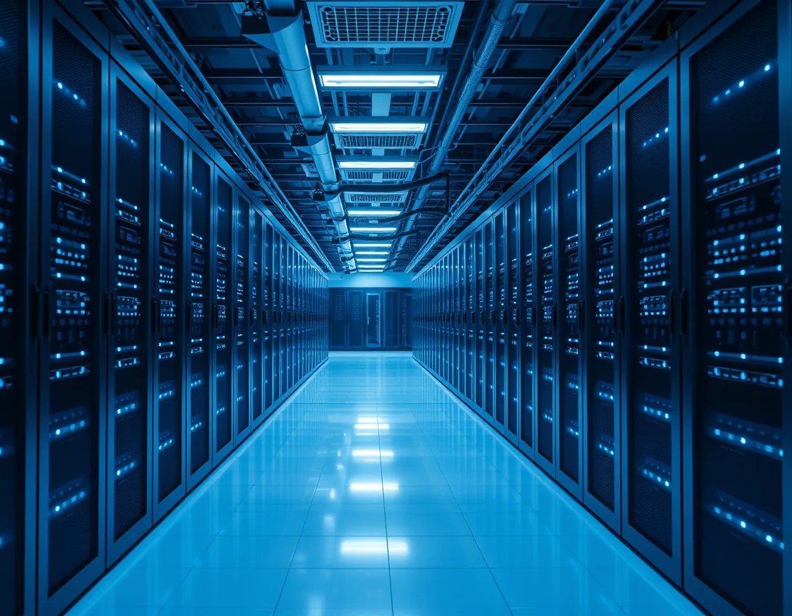 Rows of servers in a data center, representing the shared capacity units every Fabric workload draws from