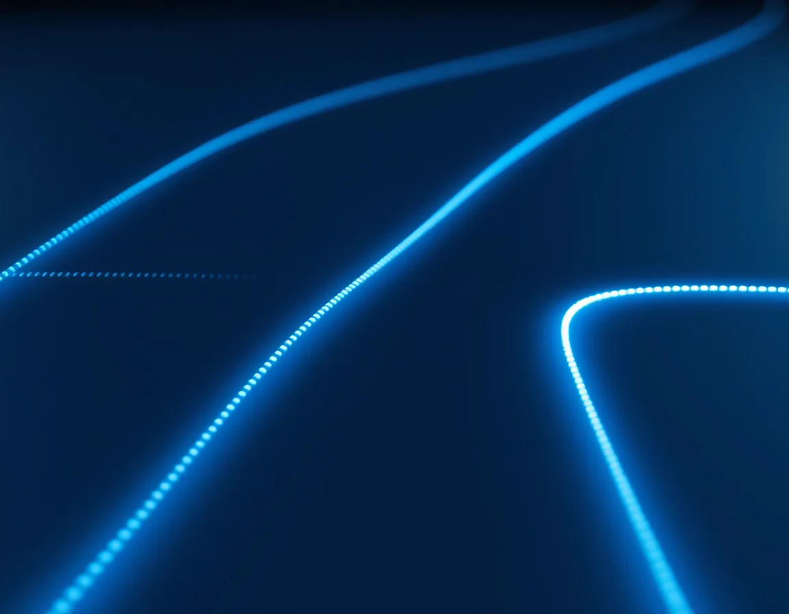 Dotted, solid, and pulsed light trails side by side, representing OneLake shortcuts, mirroring, and pipeline copy