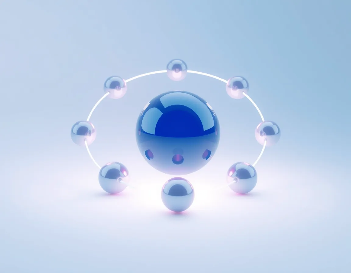 Eight glowing nodes arranged in a ring around a central hub, representing the eight most common Microsoft Fabric migration challenges