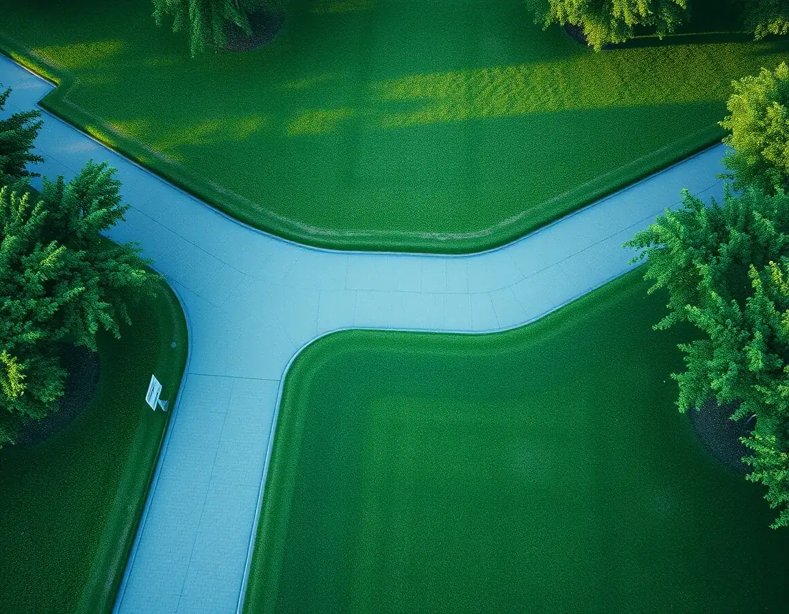 Fork in a paved path with two directions, representing choosing between Microsoft Fabric and Azure Synapse by workload