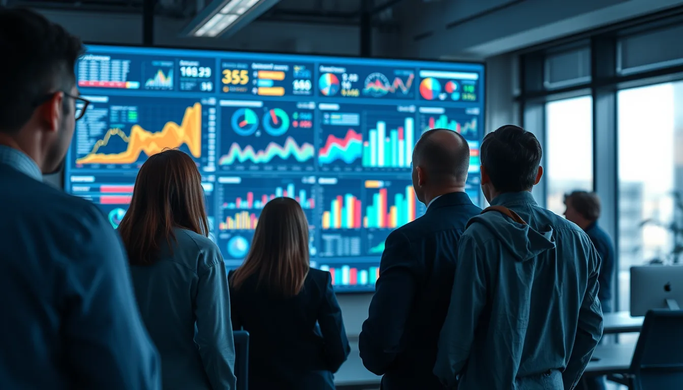 Microsoft Fabric vs Power BI Premium decision with an analytics team reviewing dashboards on a wall display
