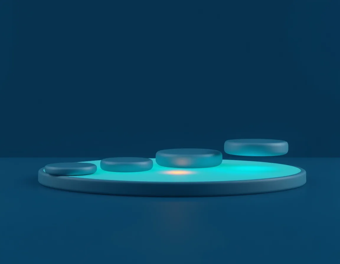A row of glowing stepping stones of rising height on a lit platform, representing the phases of a partner transition