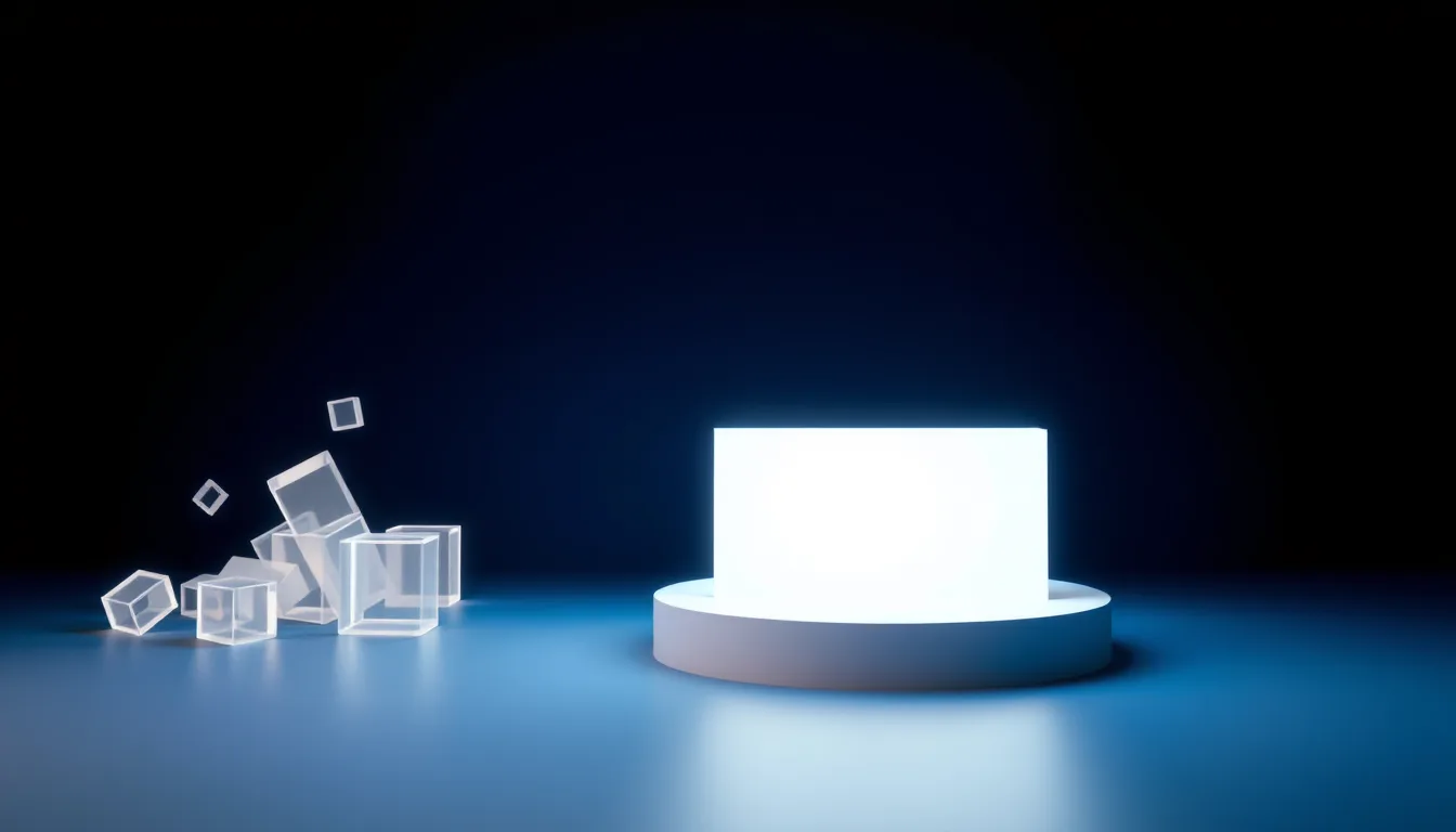 Scattered glowing data blocks converging into one unified platform, representing organizations migrating to Microsoft Fabric